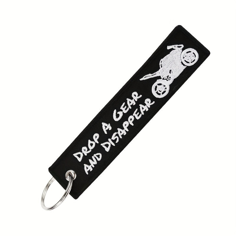 Embroidered Motorcycle Keychain Drop A Gear Disappear