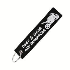 Embroidered Motorcycle Keychain Drop A Gear Disappear