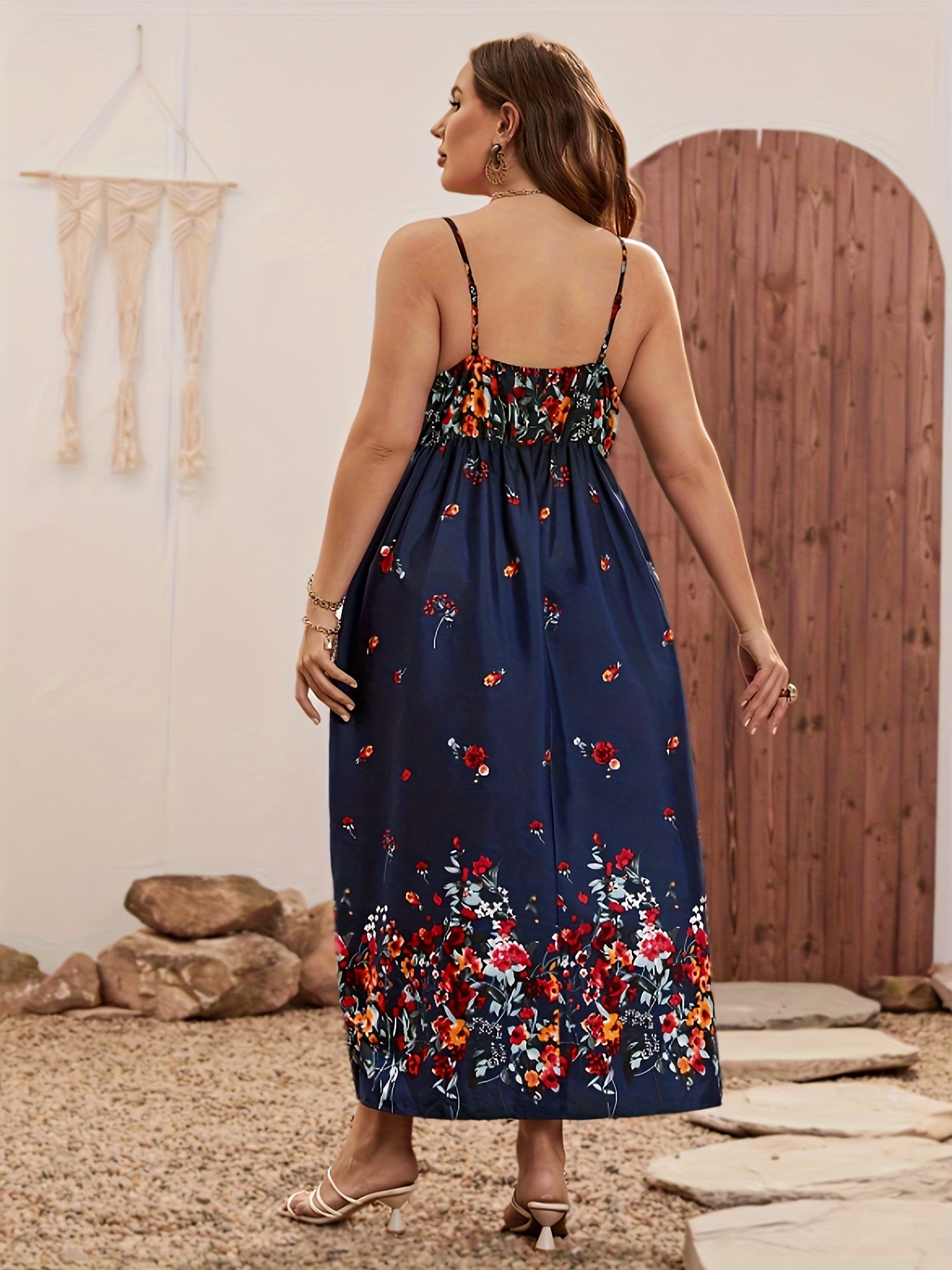 Floral Print Lace Trim Maxi Dress