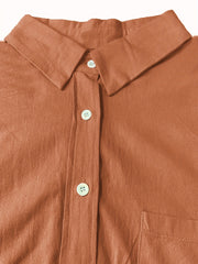 Button Up Roll Up Sleeve Shirt Dress With Pockets