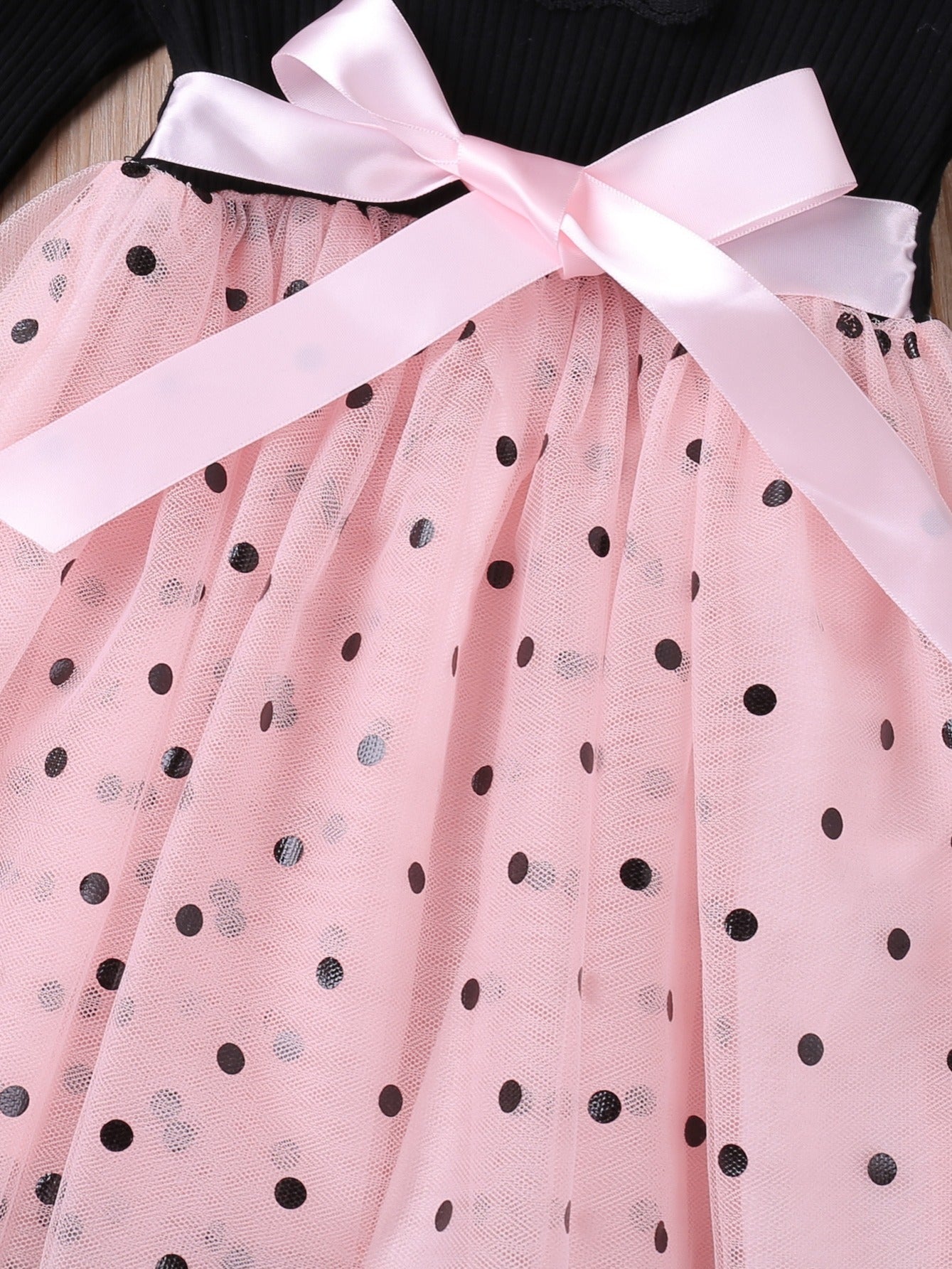 Girls Mesh Dress with Ruffle Brim Polka Dot Print - Kids Clothes
