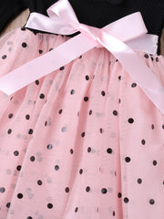 Girls Mesh Dress with Ruffle Brim Polka Dot Print - Kids Clothes