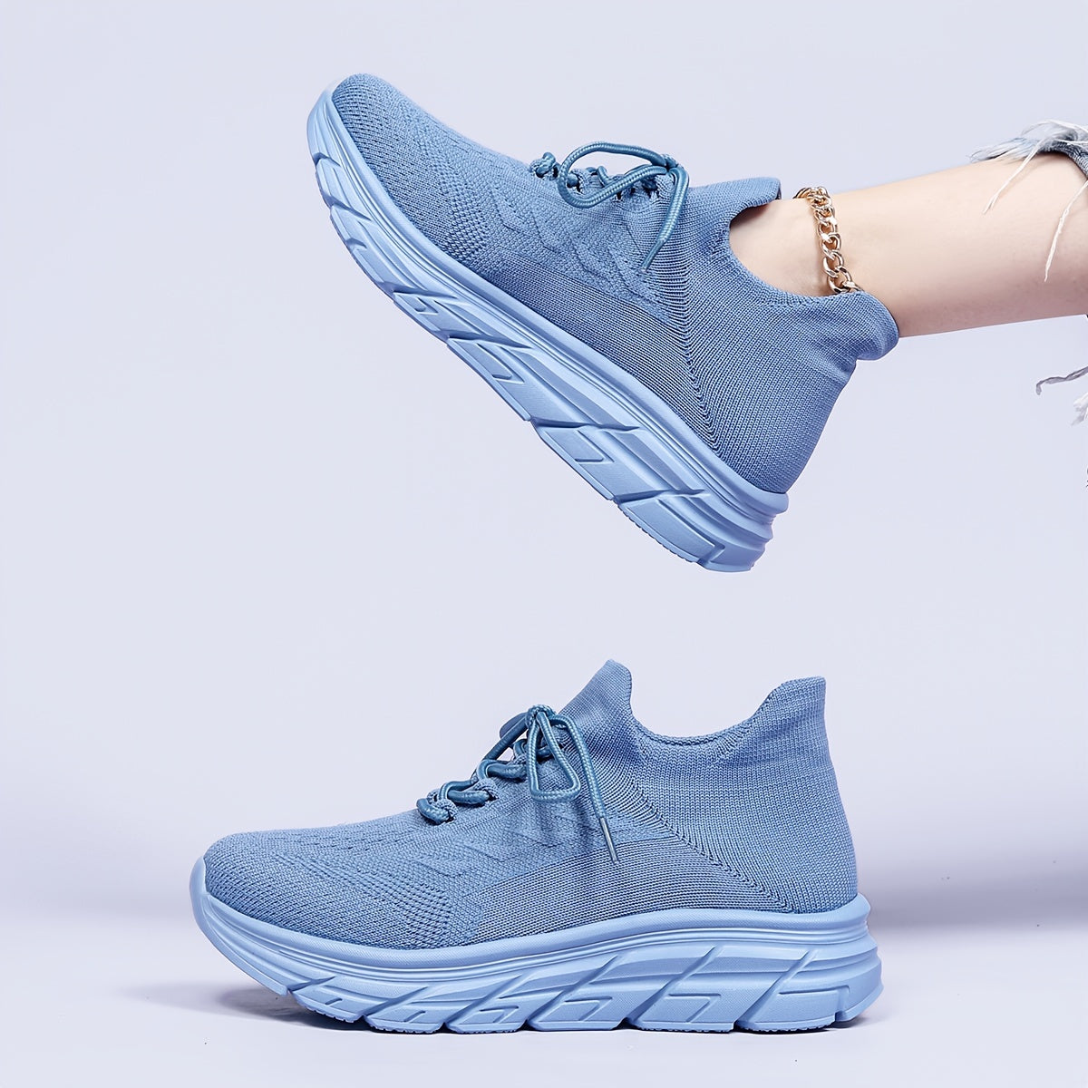 Knit Weaving Platform Sneakers Lightweight Running Shoes