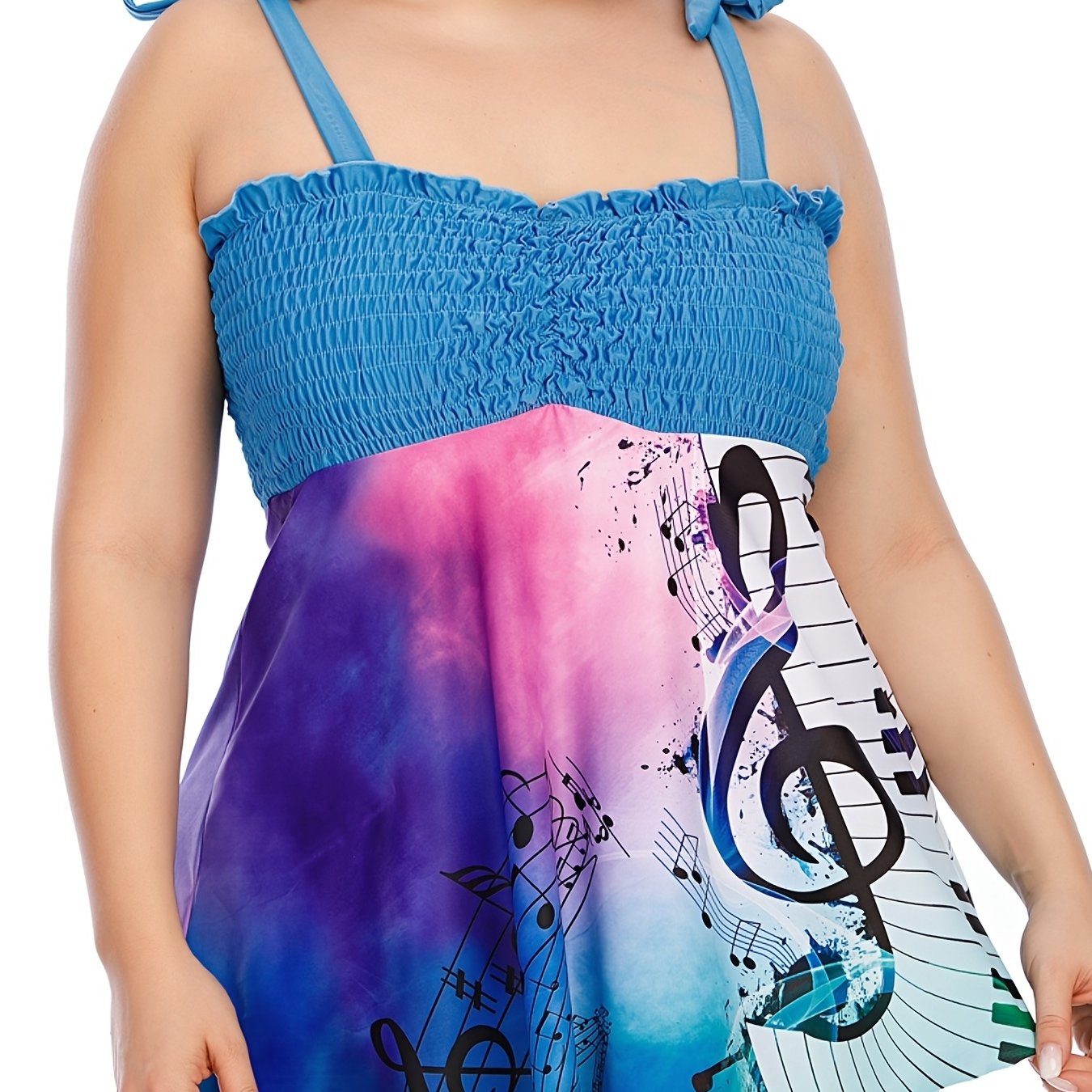 Tie Dye Graphic Print Shirred 2pcs Swimsuit Set