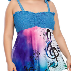 Tie Dye Graphic Print Shirred 2pcs Swimsuit Set