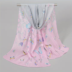 Butterfly Print Scarf Gradient Thin Shawl Windproof Head Wrap