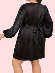 Solid Satin V Neck Mini Dress With Belt