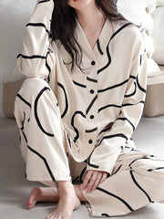 Geometric Pattern Pajama Set Long Sleeve Top & Pants