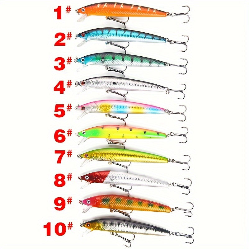 10pcs 12pcs Saltwater Fishing Bait 3D Minnow Artificial Bait 2 Treble Hooks