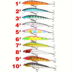 10pcs 12pcs Saltwater Fishing Bait 3D Minnow Artificial Bait 2 Treble Hooks