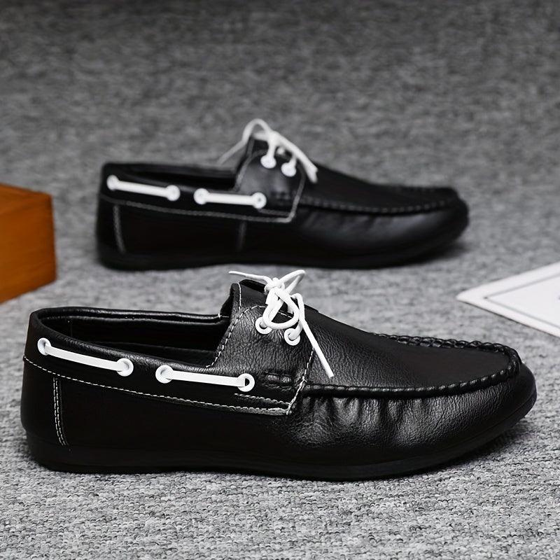 Men's Casual Solid Lace up Loafer Shoes Outdoor Anti skid Soft Sole Boat Shoes