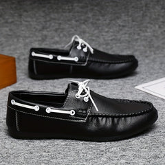 Men's Casual Solid Lace up Loafer Shoes Outdoor Anti skid Soft Sole Boat Shoes