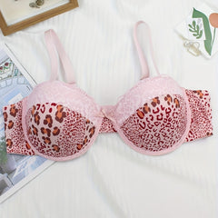 Leopard Print Lace Push Up Bra With Removable Straps
