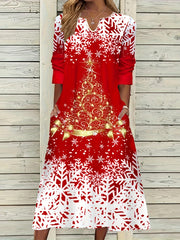 Christmas Tree Print Three Quarter Sleeve Dress