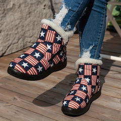 Women's Star & Striped Snow Boots Plush Lined Slippers Comfortable Boots