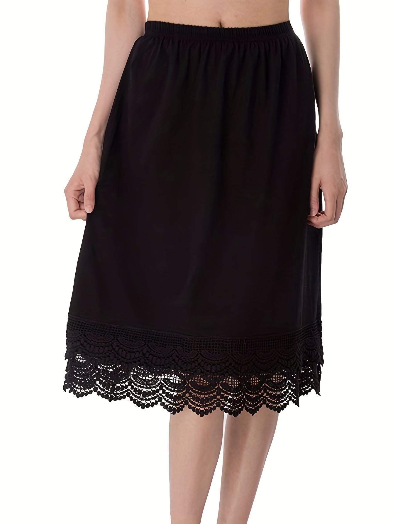 Solid Skirt Lace Stitching Scallop Trim Petticoat