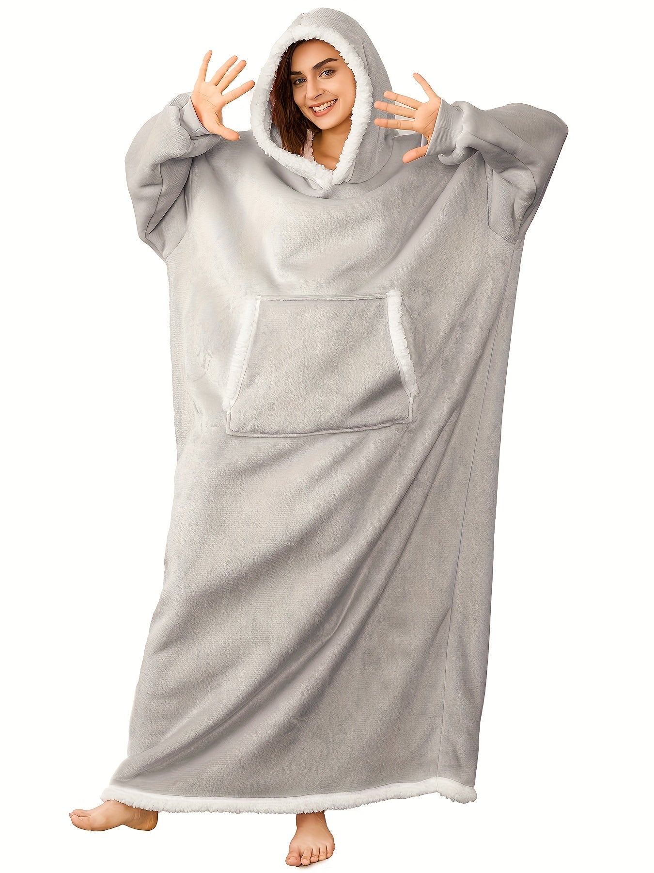 Sherpa Fleece Hooded Robe with Pockets