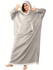 Sherpa Fleece Hooded Robe with Pockets