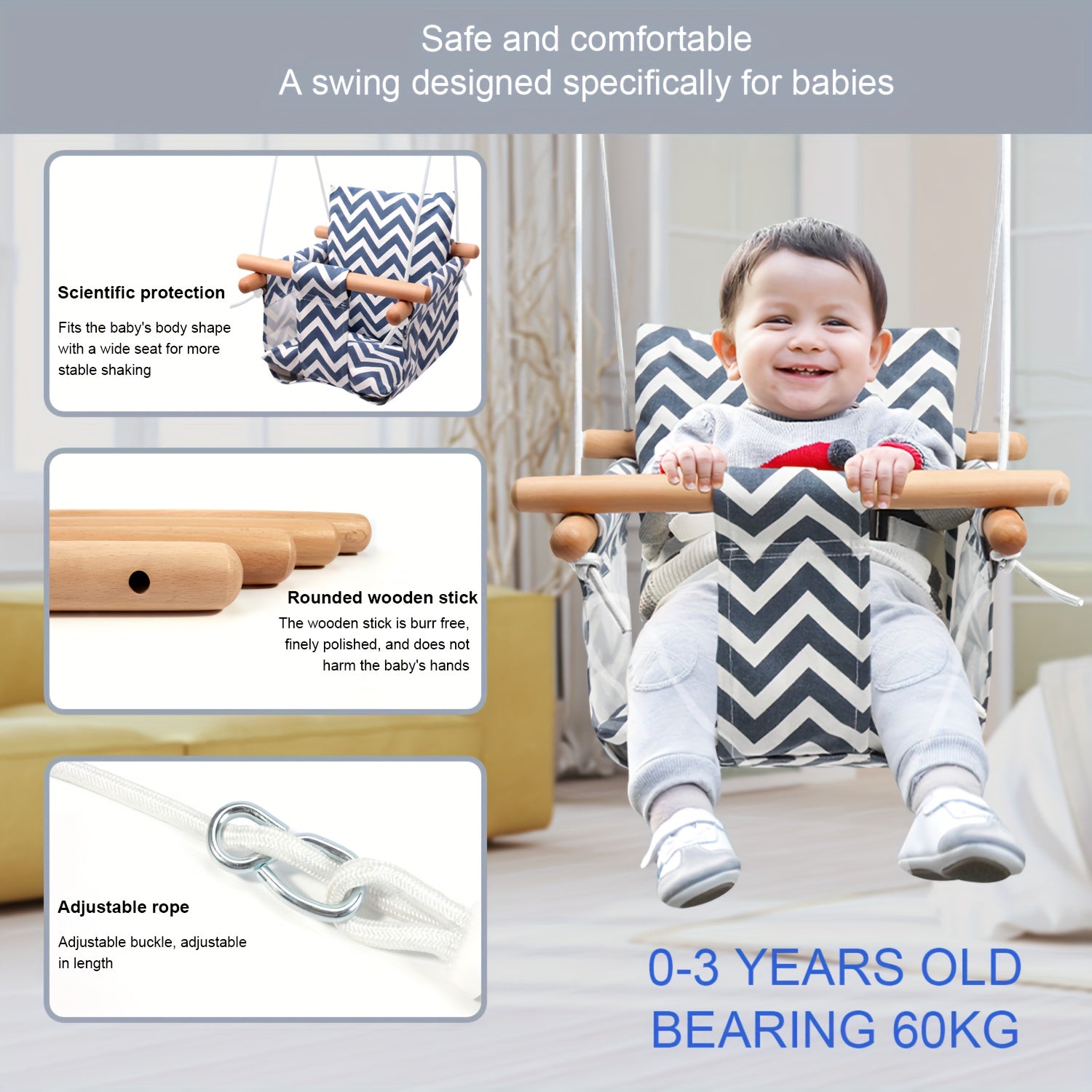 Canvas Baby Swing with Soft Backrest Cushion