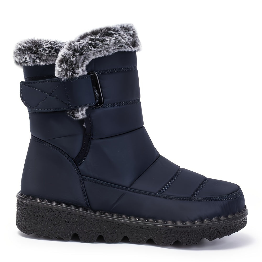 Women's Winter Snow Boots Waterproof Hook & Loop Comfort Mid Calf Booties