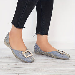 Faux Pearl Ballet Flats Square Toe Slip On Shoes
