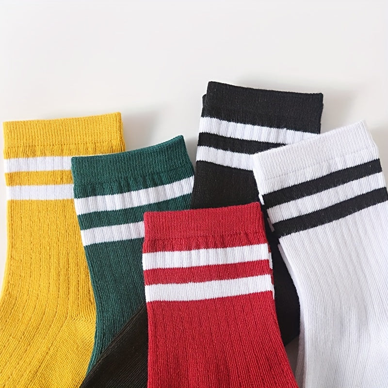 10 Pairs Striped Crew Socks Women's Stockings & Hosiery