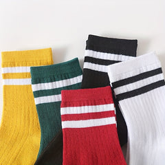 10 Pairs Striped Crew Socks Women's Stockings & Hosiery