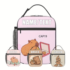 Personalized Capybara & Pizza Lunch Bag with Custom Text