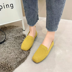 Women's Knitted Square Toe Slip-On Shoes Comfy & Versatile Flats