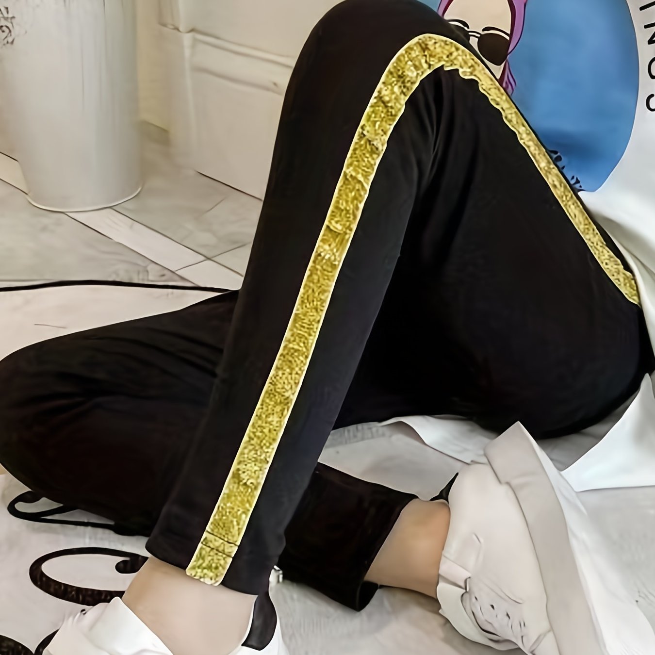 Girls Side Taping Elastic Waist Casual Trousers