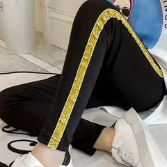 Girls Side Taping Elastic Waist Casual Trousers