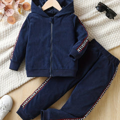 Boys 2pc Set Hoodie & Sweatpants Letter Deco Corduroy Suit for Fall/Winter