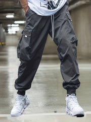 Tech Wear Pocket Harem Pants Men's Casual Stretch Waist Drawstring Cargo Pants