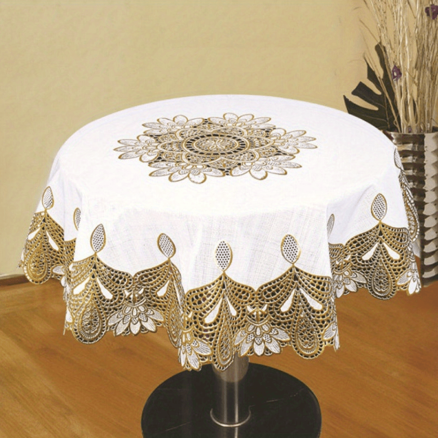 Waterproof PVC Golden Lace Tablecloth for Parties and Home Decor