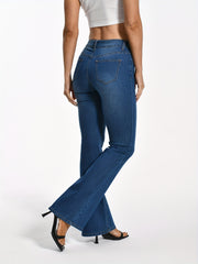 Stretch Whiskering Flare Leg Jeans Solid Washed Casual Boot Cut Denim Pants