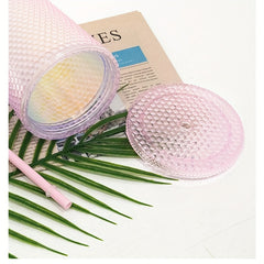 650ml Double Wall Plastic Coffee Cup with Straw Tumbler Mug Rivet Design