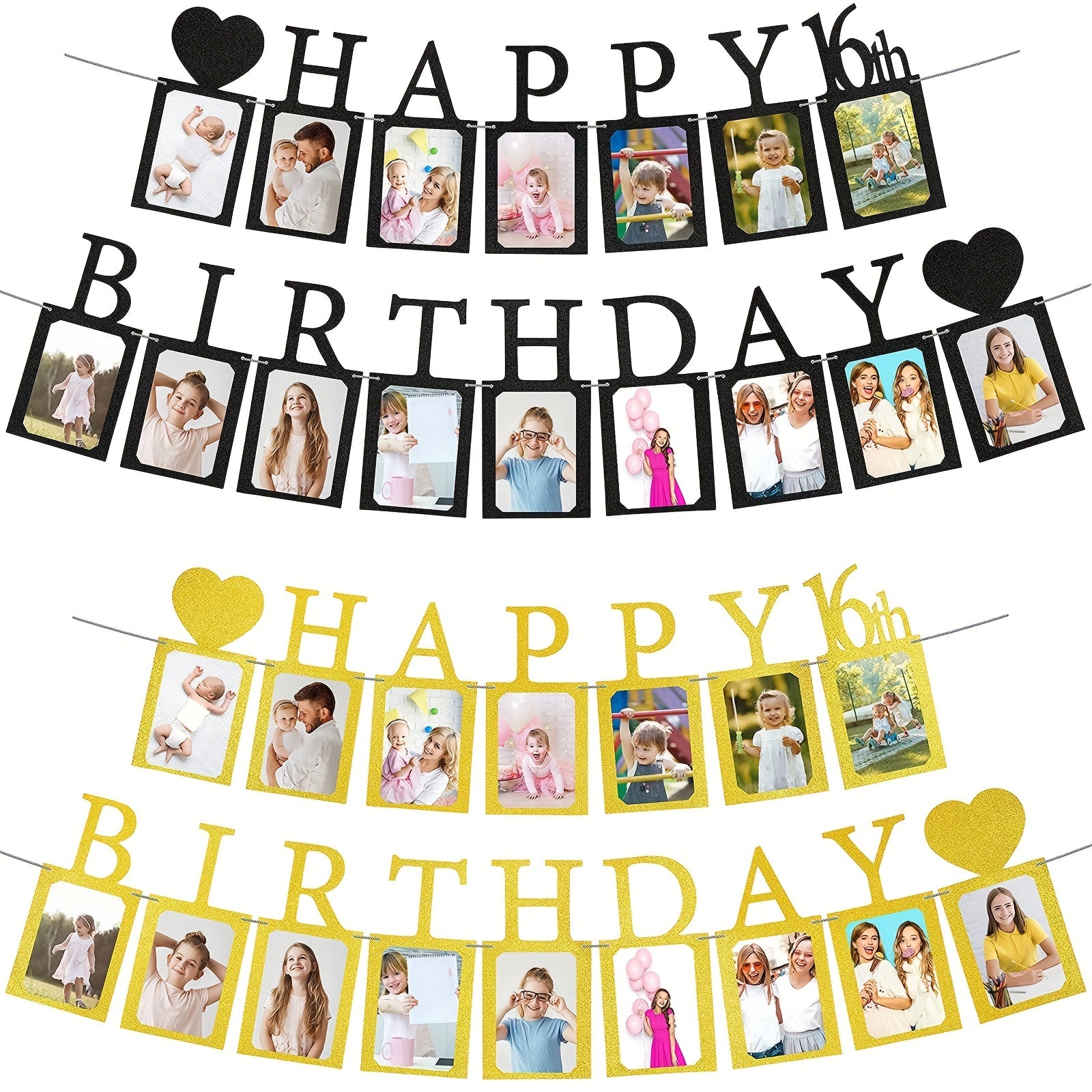 Sweet 16 Rose Golden Photo Banner w/ 16 Frames