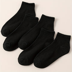 5 Pairs Solid Crew Socks Comfy & Breathable All match Socks Women's Stockings