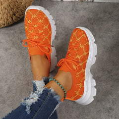 Women's Geometric Pattern Lace Up Sneakers Breathable Knit Chunky Shoes