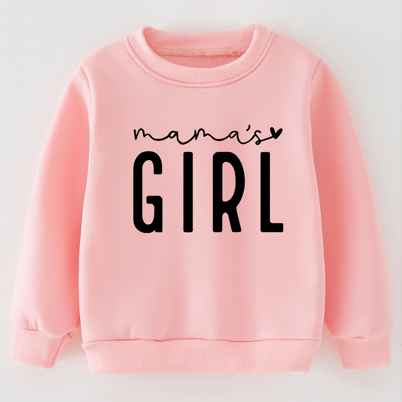 Girls Solid Crew Neck Letter Print Fleece Sweatshirt