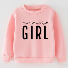 Girls Solid Crew Neck Letter Print Fleece Sweatshirt
