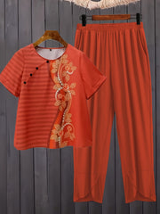 Casual Outfits Women's Floral & Stripe Print Tee & Harem Pants Set