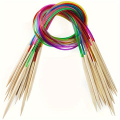 18pcs Bamboo Knitting Needles Set 2mm-10mm Wooden Needles Colorful Plastic Tube