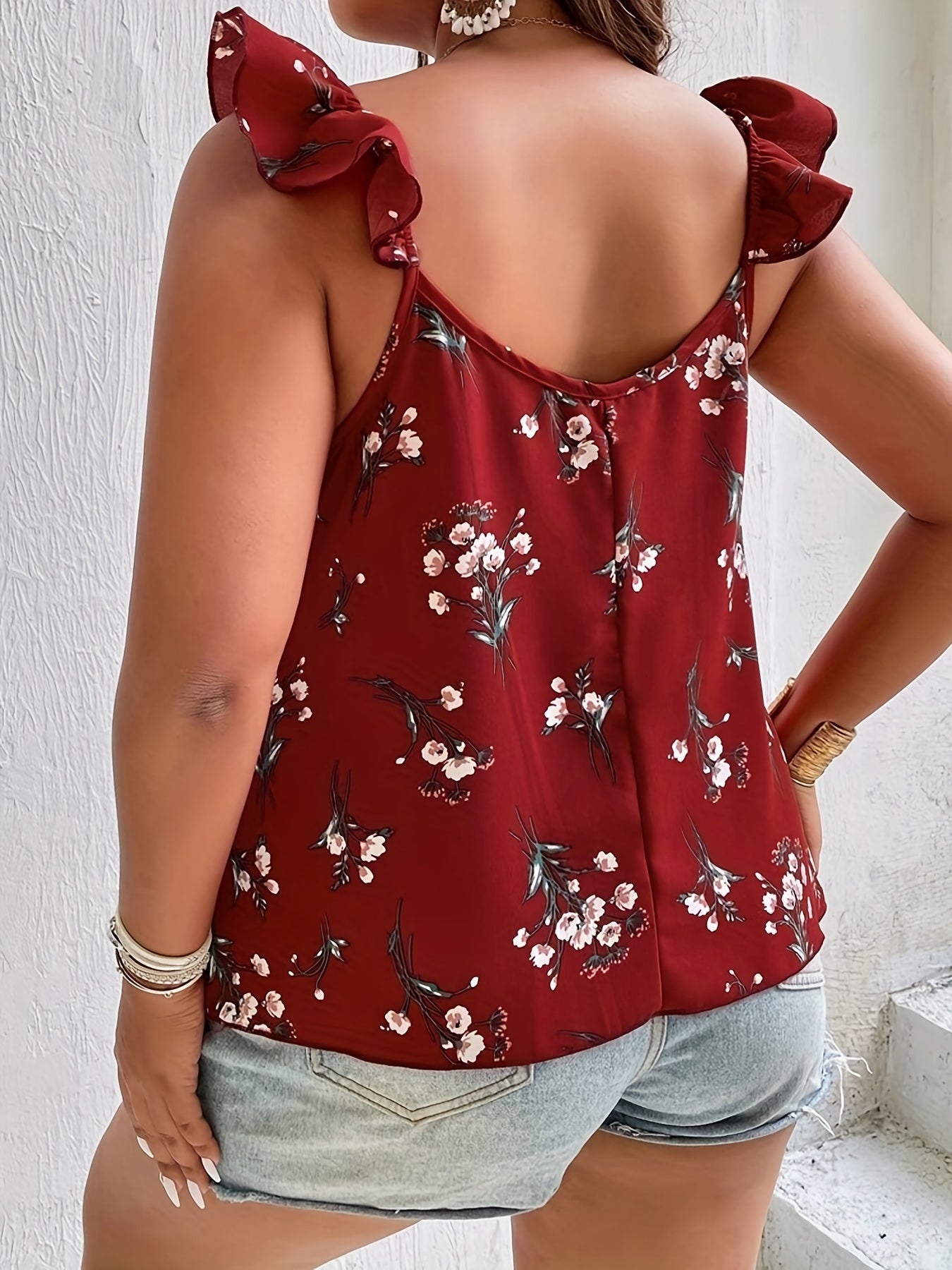 Floral Print Ruffle Trim Cami Top