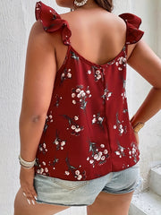 Floral Print Ruffle Trim Cami Top
