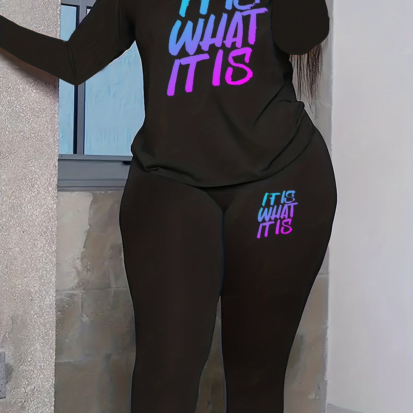 Skull Heart Print Tee & Leggings Outfits 2pcs Set