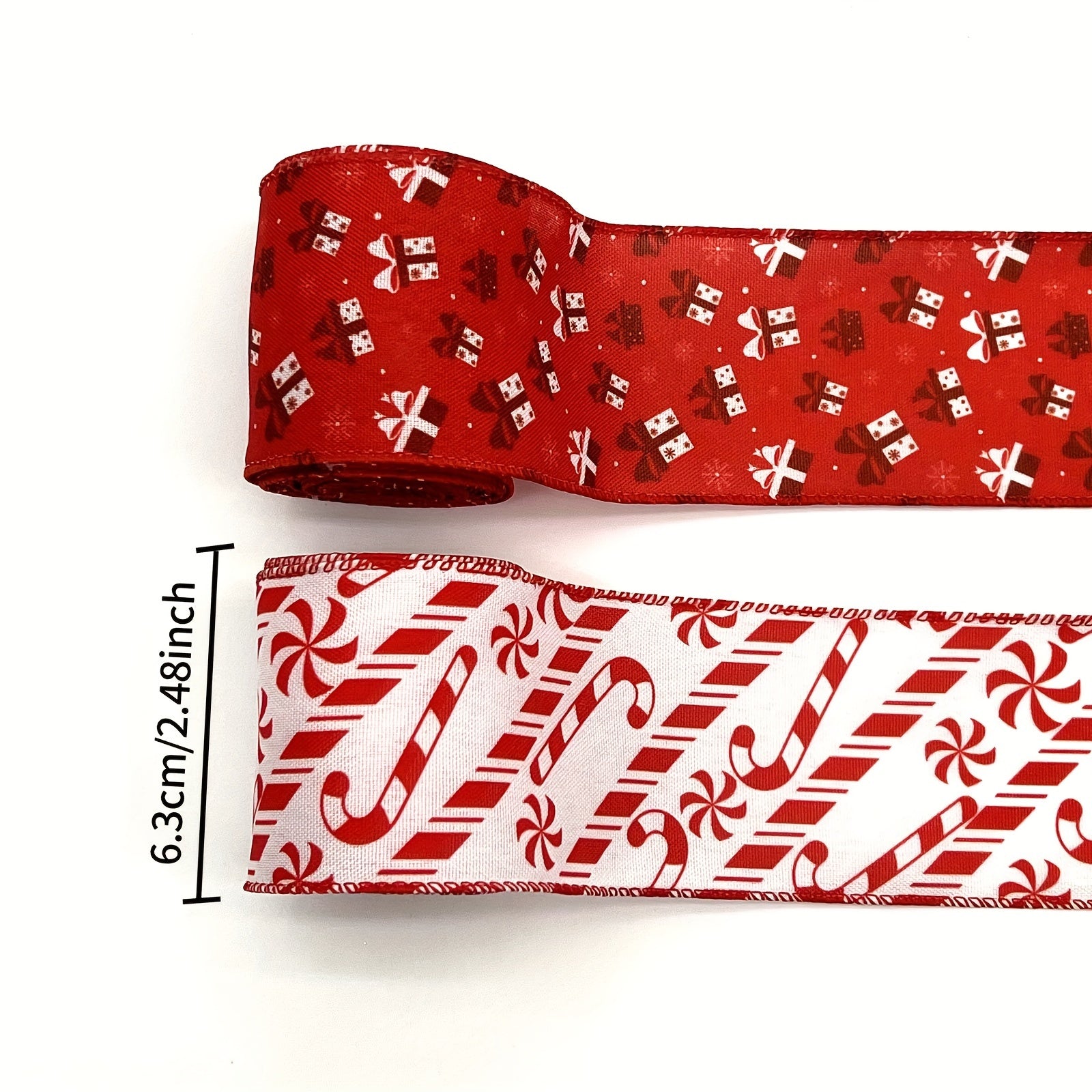 4.57m Christmas Gift Pattern Wired Red Ribbon - Candy Cane Design