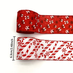 4.57m Christmas Gift Pattern Wired Red Ribbon - Candy Cane Design
