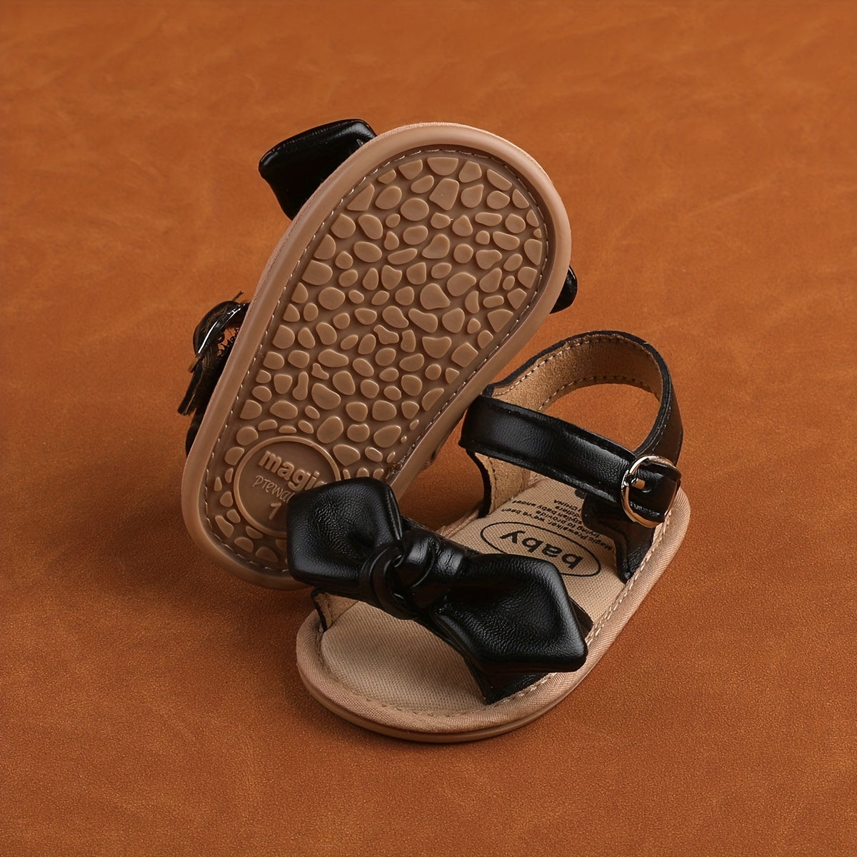 Bowknot Open Toe Sandals For Baby Girls Hook & Loop Non Slip Lightweight Shoes