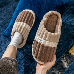Men's Striped Memory Foam Cozy Slippers Winter